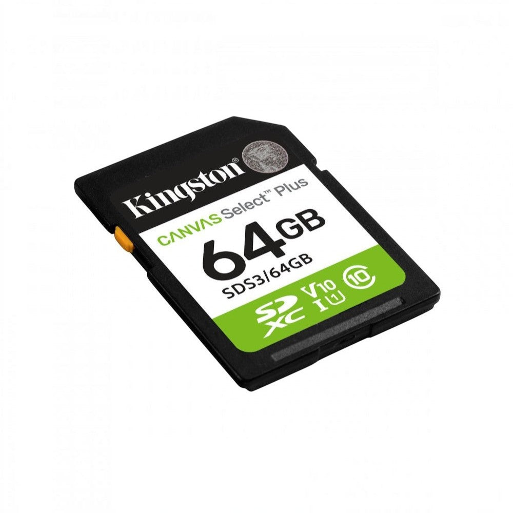 Kingston Canvas Select Plus 64GB SDXC memory card with 100MB/s speed, UHS-I, and V10 rating from SILYMX