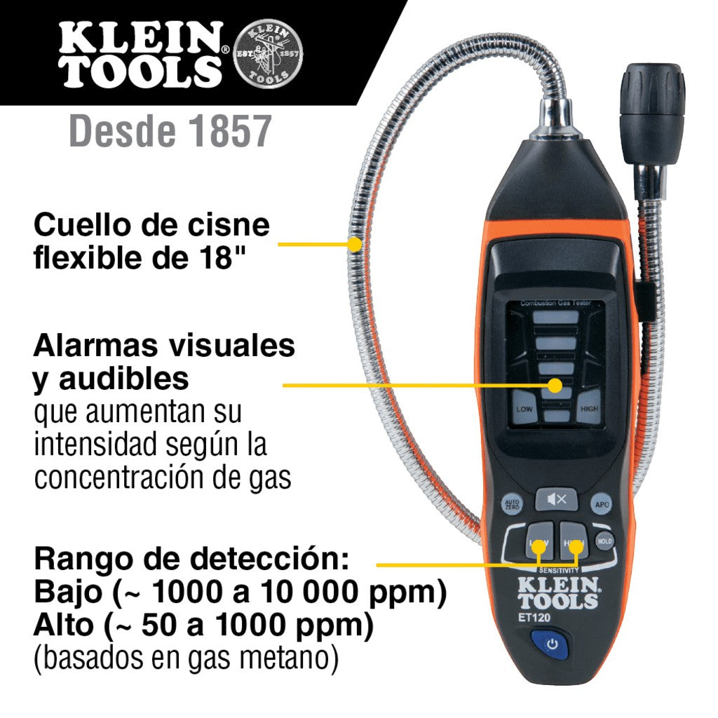 SILYMX Klein Tools ET-120 portable combustible gas leak detector with visual and audible alarms and a flexible 18" gooseneck.