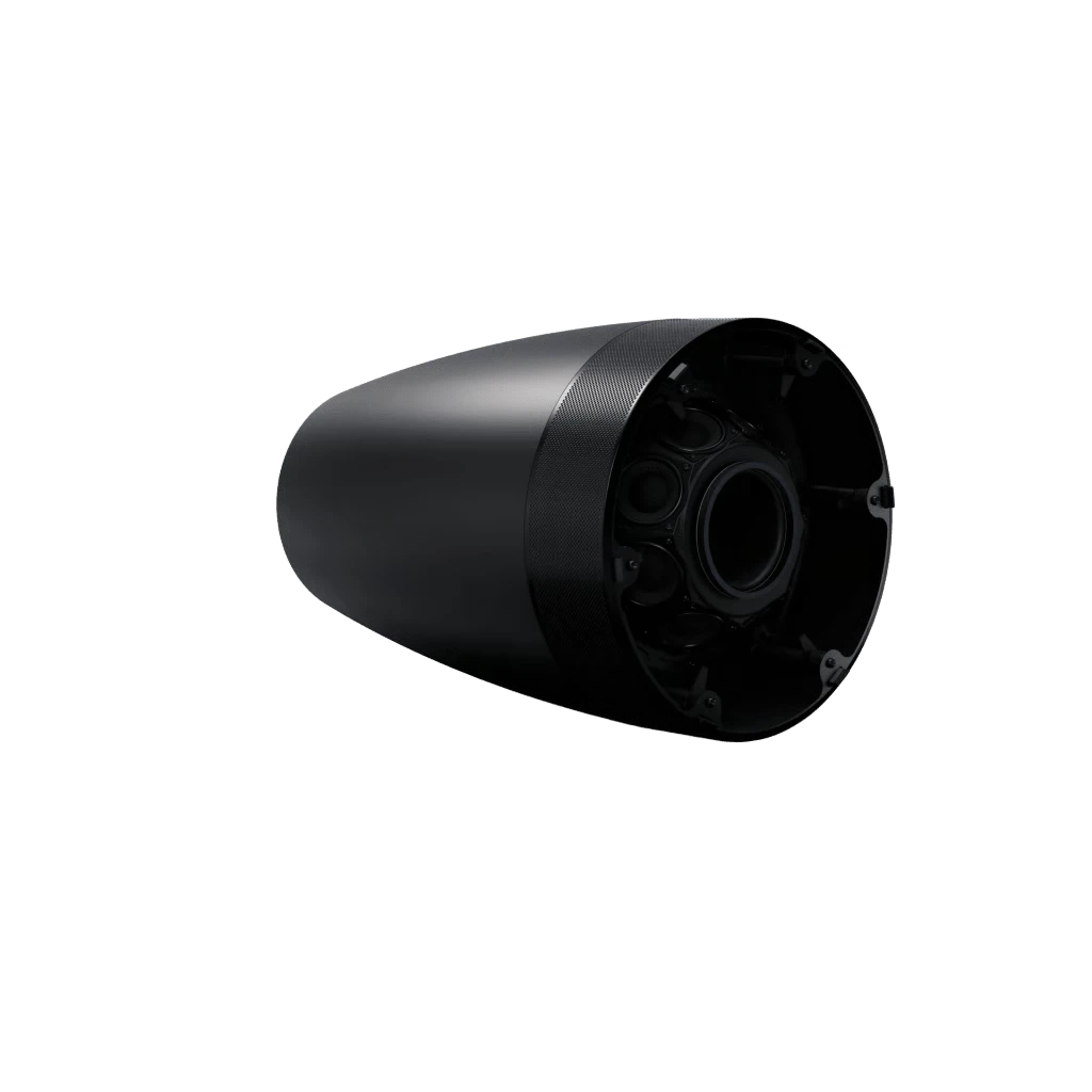 SILYMX Luna black pendant speaker featuring an 8-driver circular ring array and integrated 8-inch woofer