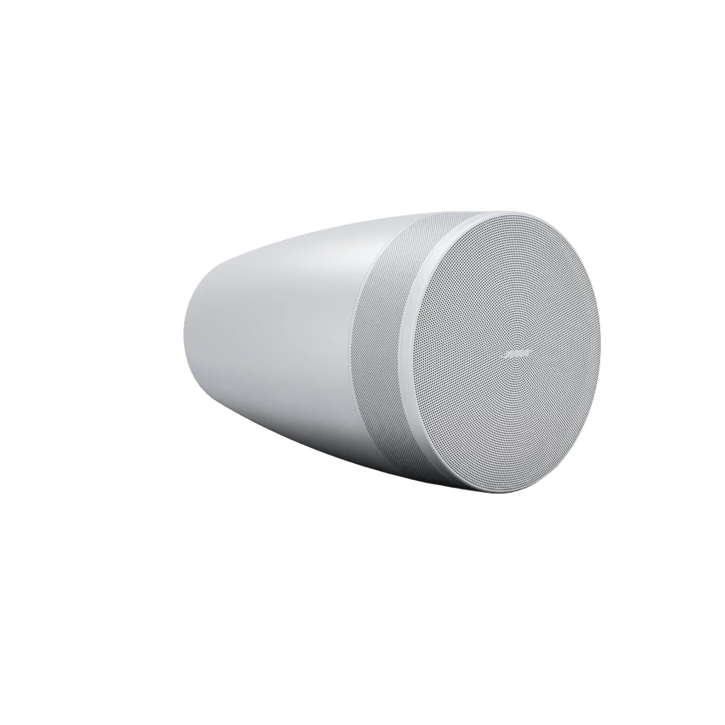 SILYMX Luna white pendant speaker with 8-driver circular array and integrated 8-inch woofer for wide coverage