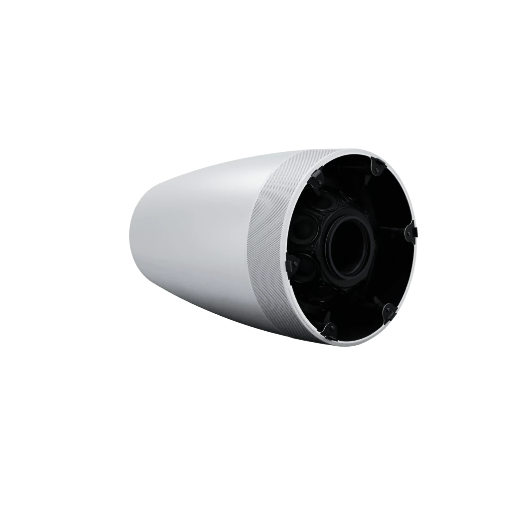 SILYMX Luna white pendant speaker with 8-driver circular array and integrated 8-inch woofer for wide coverage