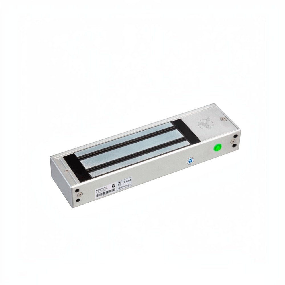 SILYMX YLI magnetic lock with 750kg holding force, dual voltage, and LED status indicator for interior access control.