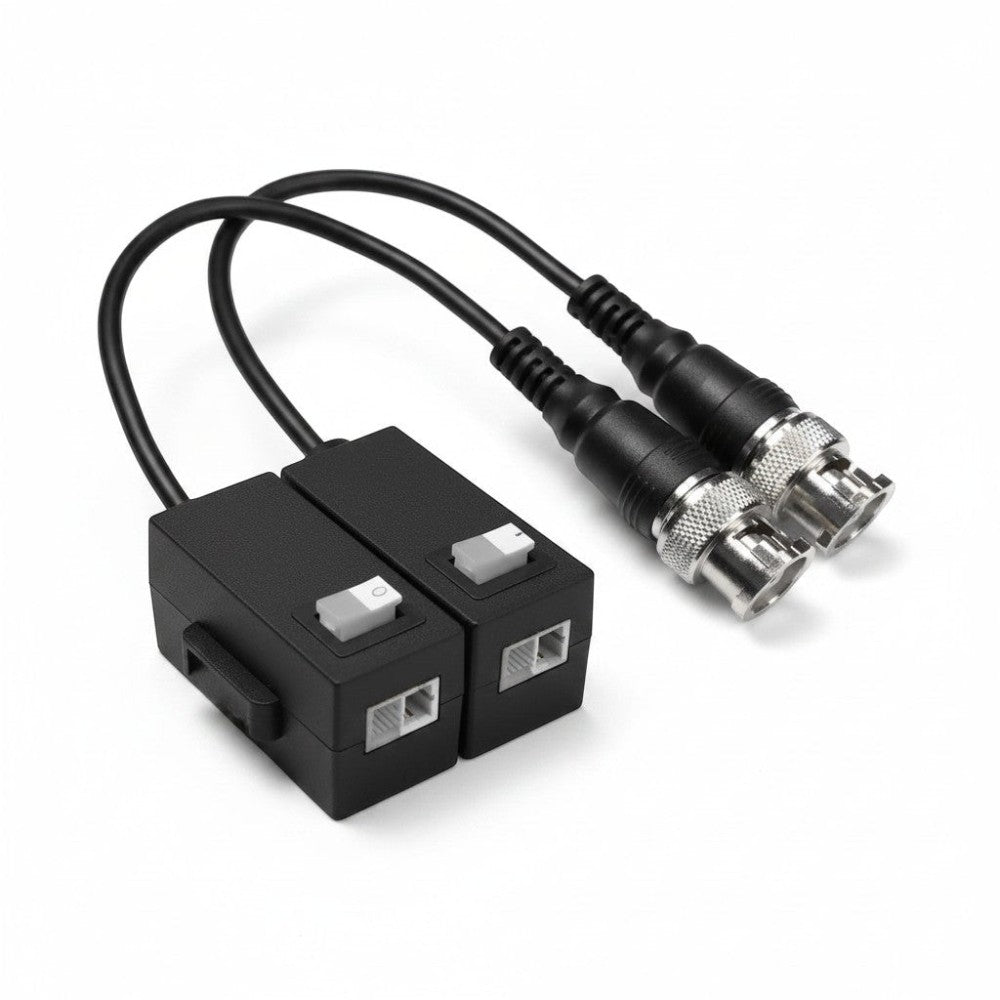 SILYMX pair of black passive HDCVI 4K video baluns with BNC and RJ45 connectors for UTP Cat5E/6 cable
