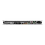 SILYMX PowerSpace+ 4x150W amplifier rear panel showing input, output, and DSP connectivity ports
