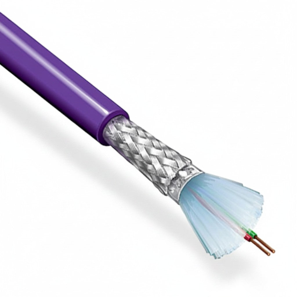SILYMX purple 22 AWG coaxial cable with copper conductor and polyethylene insulation, 304m reel.