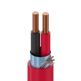 SILYMX red 2x18 AWG FPLR fire alarm cable with copper conductors and a flame-retardant PVC jacket.