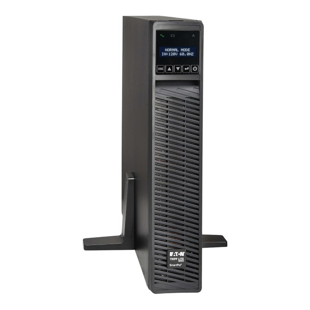 SILYMX black Tripp Lite Smart3000RM2U 3000W UPS with LCD display, rack/tower mountable.