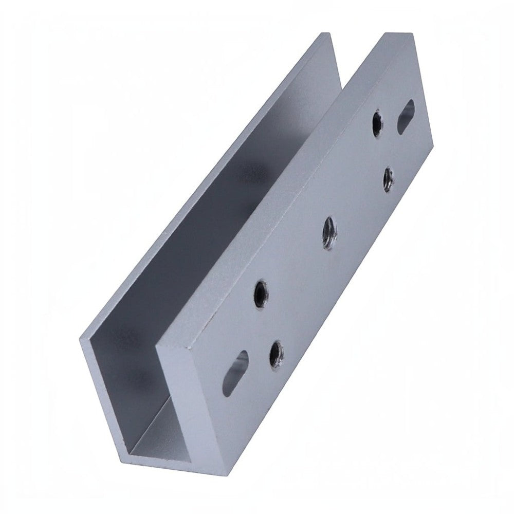 SILYMX U-shaped anodized aluminum mounting bracket for ZKTECO LM120 magnetic locks on frameless glass doors.