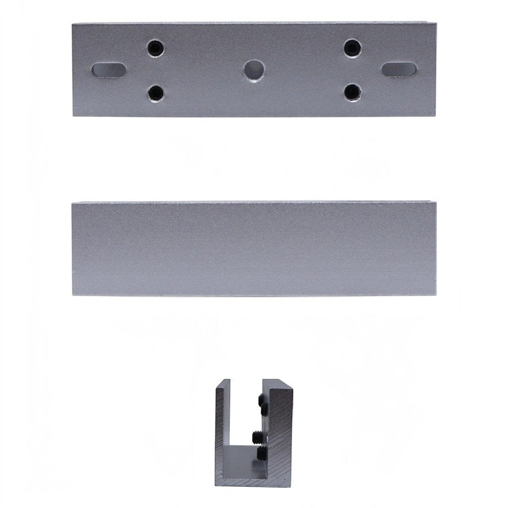 SILYMX U-shaped anodized aluminum mounting bracket for ZKTECO LM120 magnetic locks on frameless glass doors.