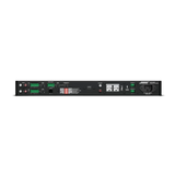 SILYMX Veritas 2x160W amplifier rear panel showing RCA, balanced inputs, DSP controls, and 70/100V output terminals.