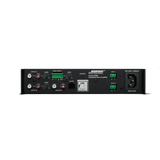 Rear panel of SILYMX Veritas 2x50W amplifier featuring RCA inputs, balanced connectors, and power port on black background