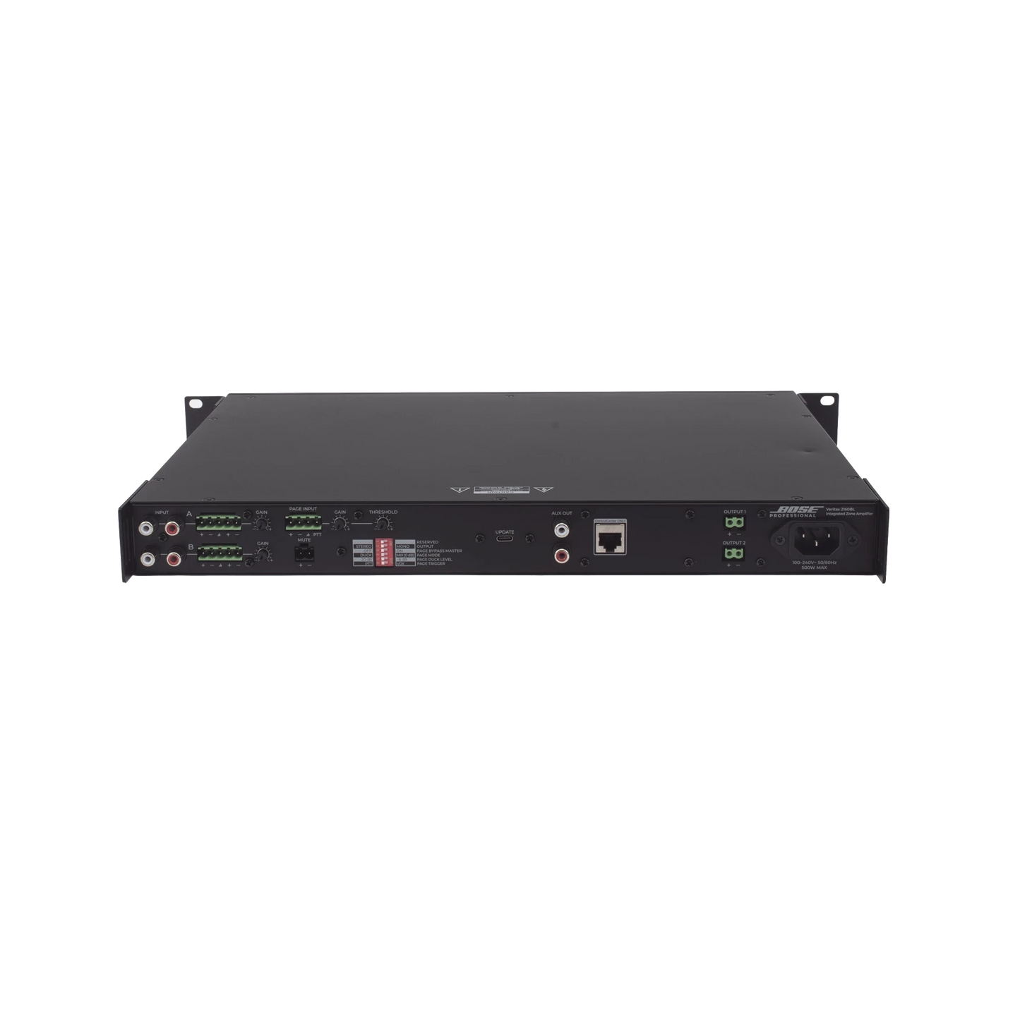 SILYMX Veritas professional audio amplifier rear panel with balanced and unbalanced inputs and output terminals