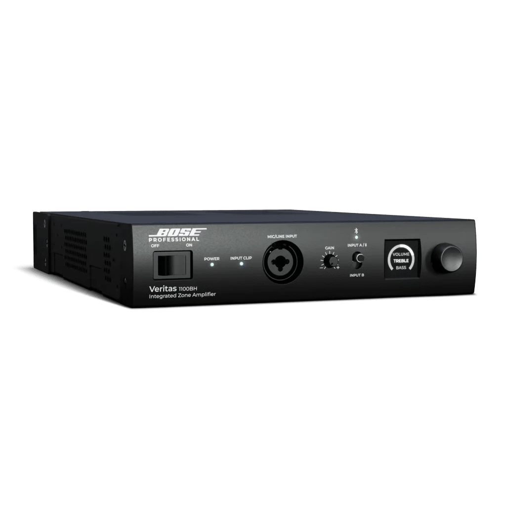 SILYMX Veritas 100W integrated zone amplifier with Bluetooth 5.0, DSP, and balanced inputs in a black metal chassis.
