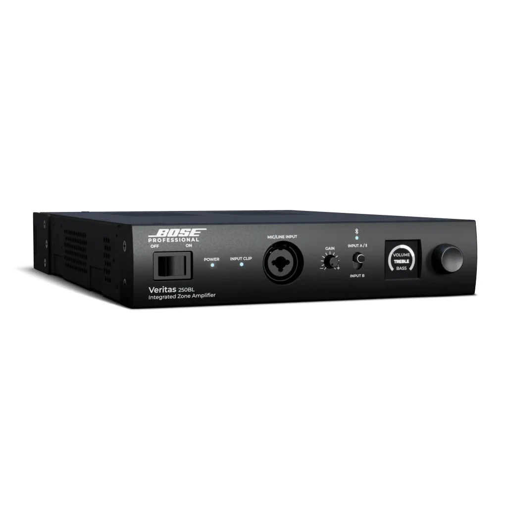 SILYMX Veritas 2x50W integrated zone amplifier with Bluetooth, DSP, and balanced inputs in a black metal chassis.
