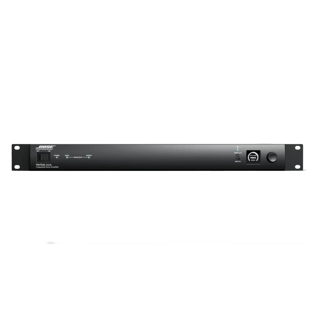 SILYMX Veritas integrated zone amplifier with 2x160W power, Bluetooth 5.0, and DSP in a sleek black rack-mount design.
