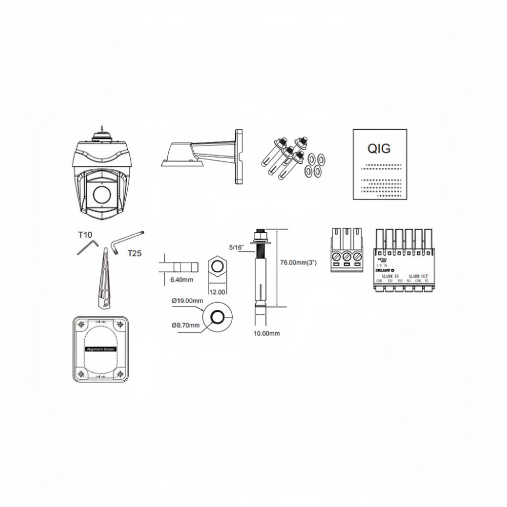 SILYMX VIVOTEK SD9368-EHL PTZ camera technical diagram showing mounting hardware, tools, and installation components.