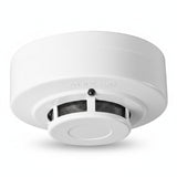 SILYMX white 2-wire photoelectric smoke detector with dust mesh protection and UL listing. Compact design for ceiling mount.