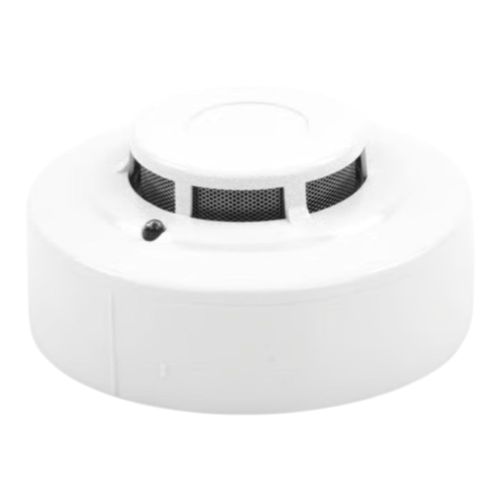 SILYMX white 2-wire photoelectric smoke detector with dust mesh and UL listing. Compact design for residential and commercial use.