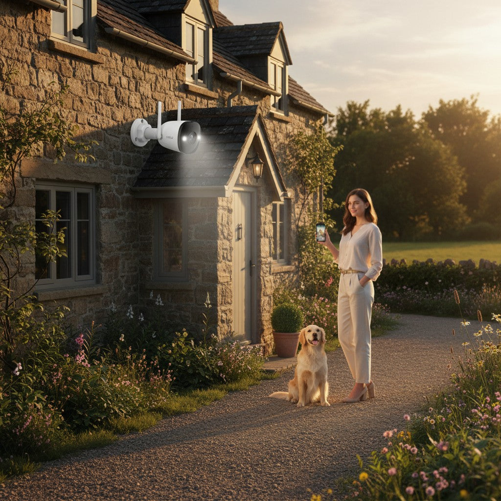 SILYMX white bullet IP camera with dual antennas, 5MP resolution, built-in microphone, and IR LEDs for night vision.