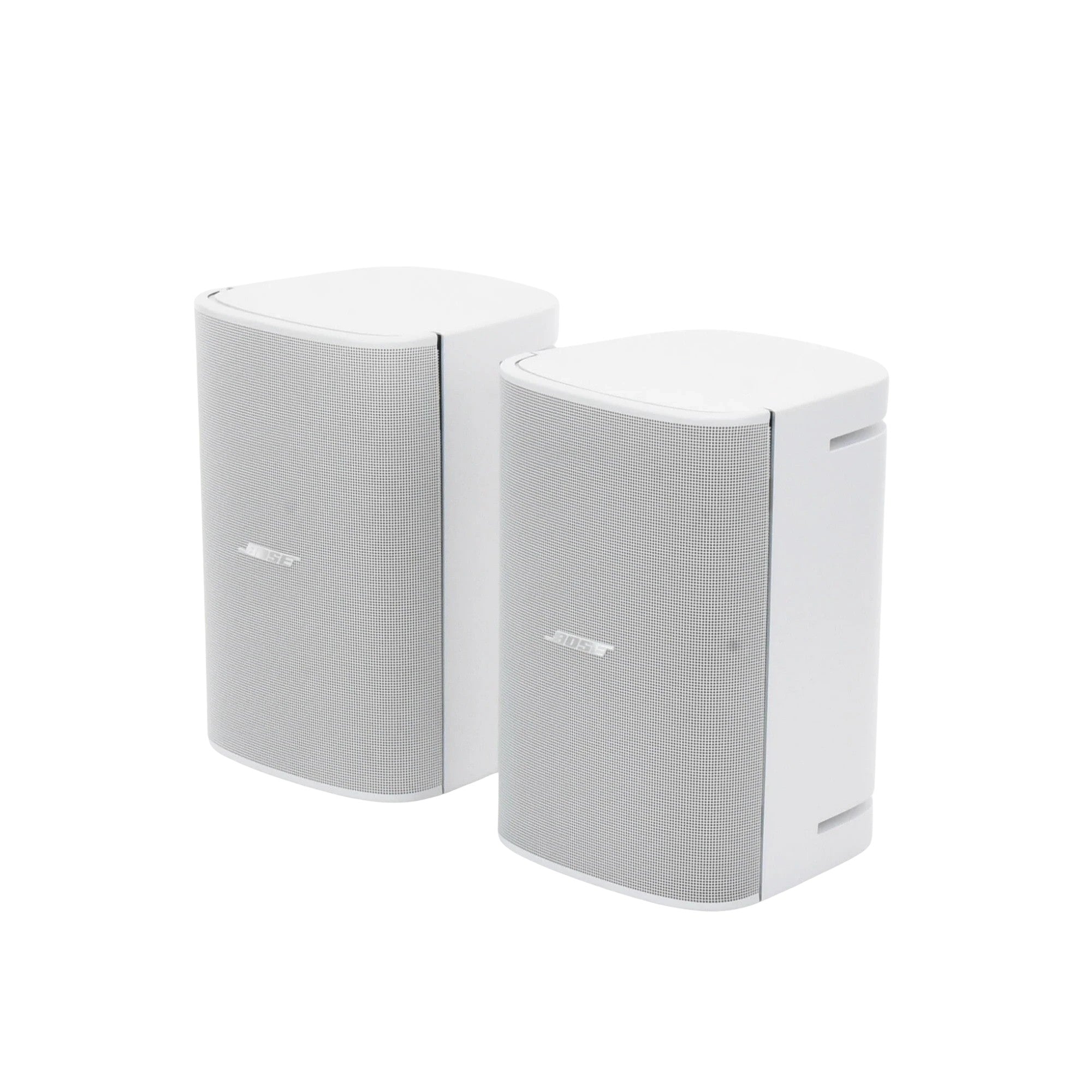 SILYMX pair of white 6.5-inch DesignMax wall-mounted outdoor speakers with a sleek, modern design.