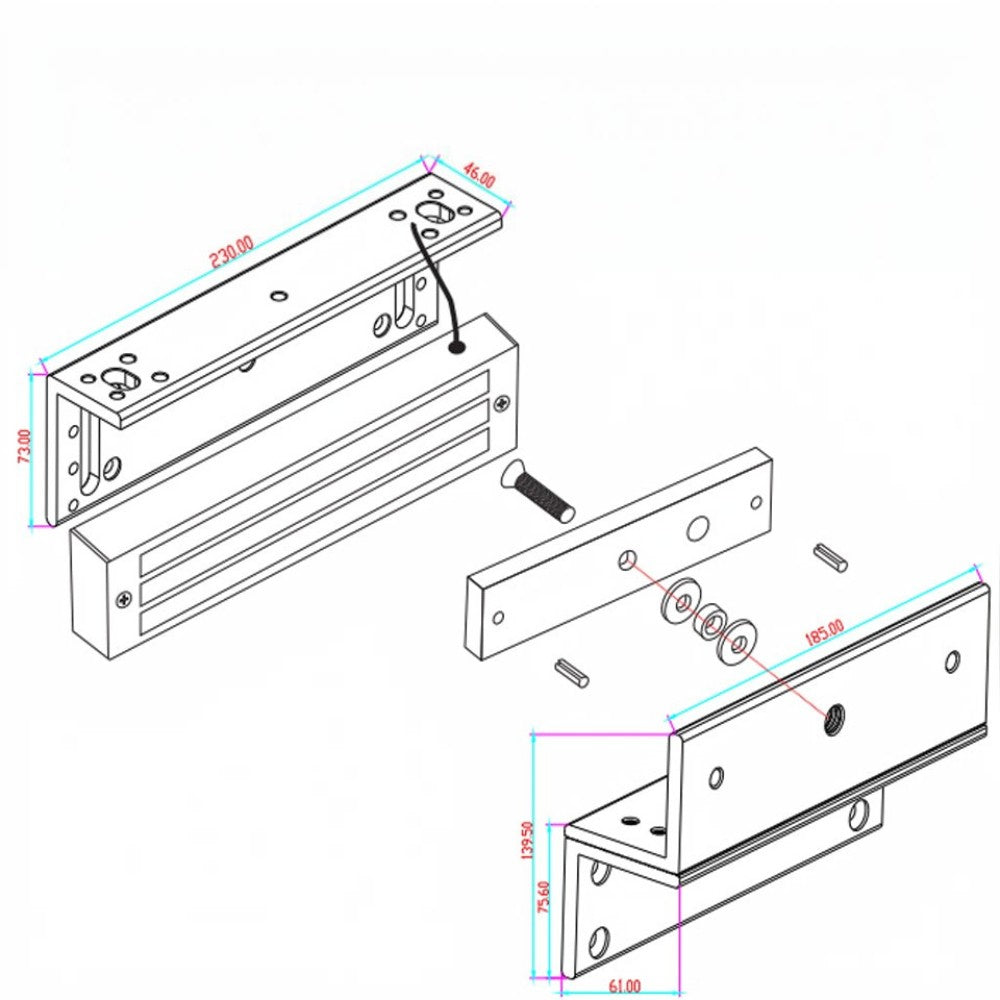 SILYMX YLI Electronic MBK-500NZL-W Z and L bracket technical diagram for YM500NW magnetic lock installation