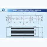 SILYMX technical drawing showing dimensions for YLI YM500NW 500kg waterproof electromagnetic lock installation