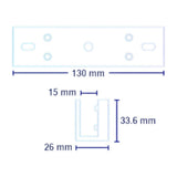SILYMX ZKTECO LMB-180U U-bracket for frameless glass doors, showing technical dimensions in millimeters.