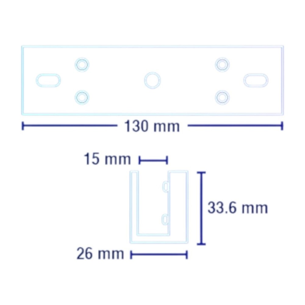SILYMX ZKTECO LMB-180U U-bracket for frameless glass doors, showing technical dimensions in millimeters.