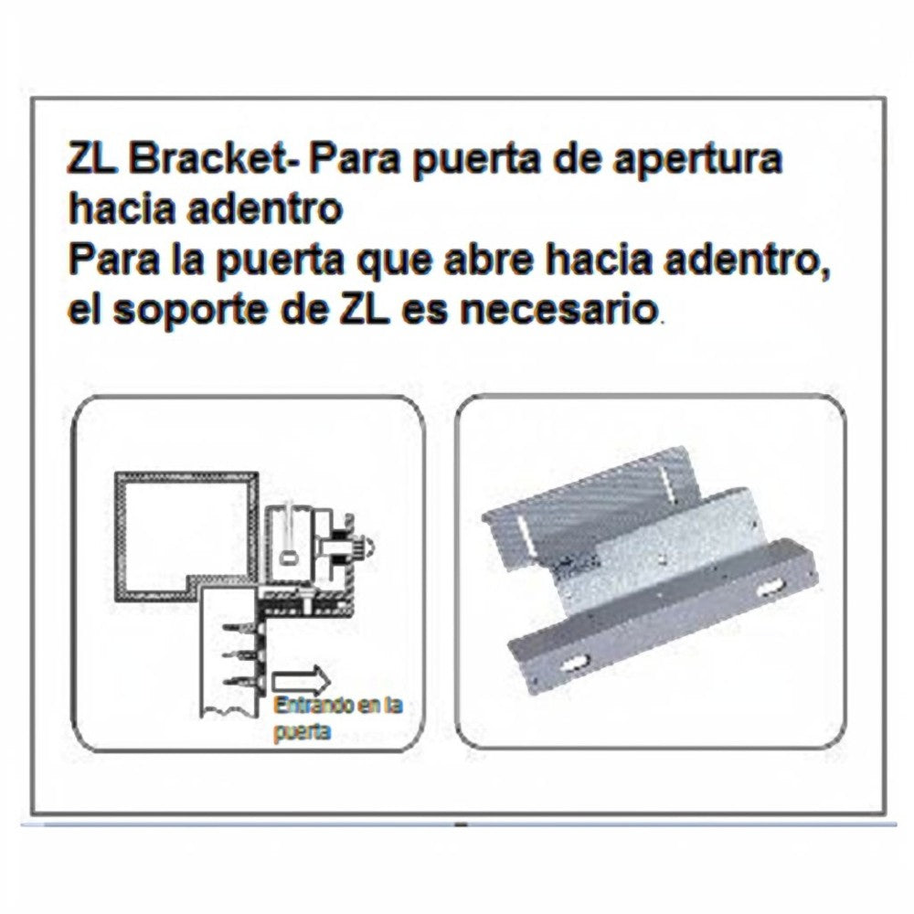 SILYMX Z and L bracket for YM500NW magnetic lock, showing installation diagram for inward opening doors.