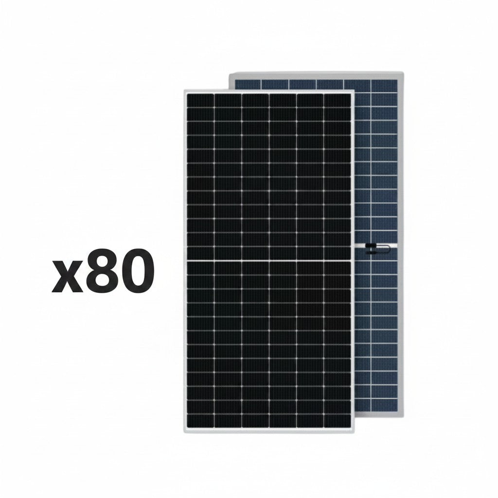 SILYMX Pallet of 80 ZNShine 510W flexible monocrystalline solar panels, black and blue, IP68 rated.