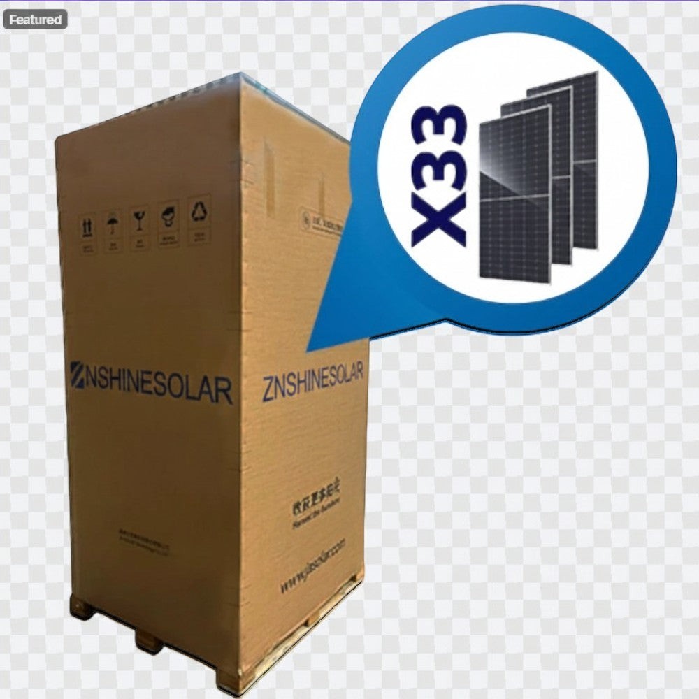 SILYMX pallet of 33 ZNShine 730W bifacial monocrystalline solar panels, 24kW total power.
