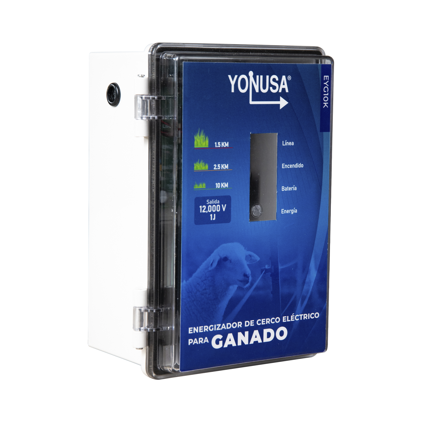 Energizador para Ganado 10,000Volts-2JOULES/ 25,000 metros lineales de protección / Cercas Electrificadas YONUSA - Imagen 1