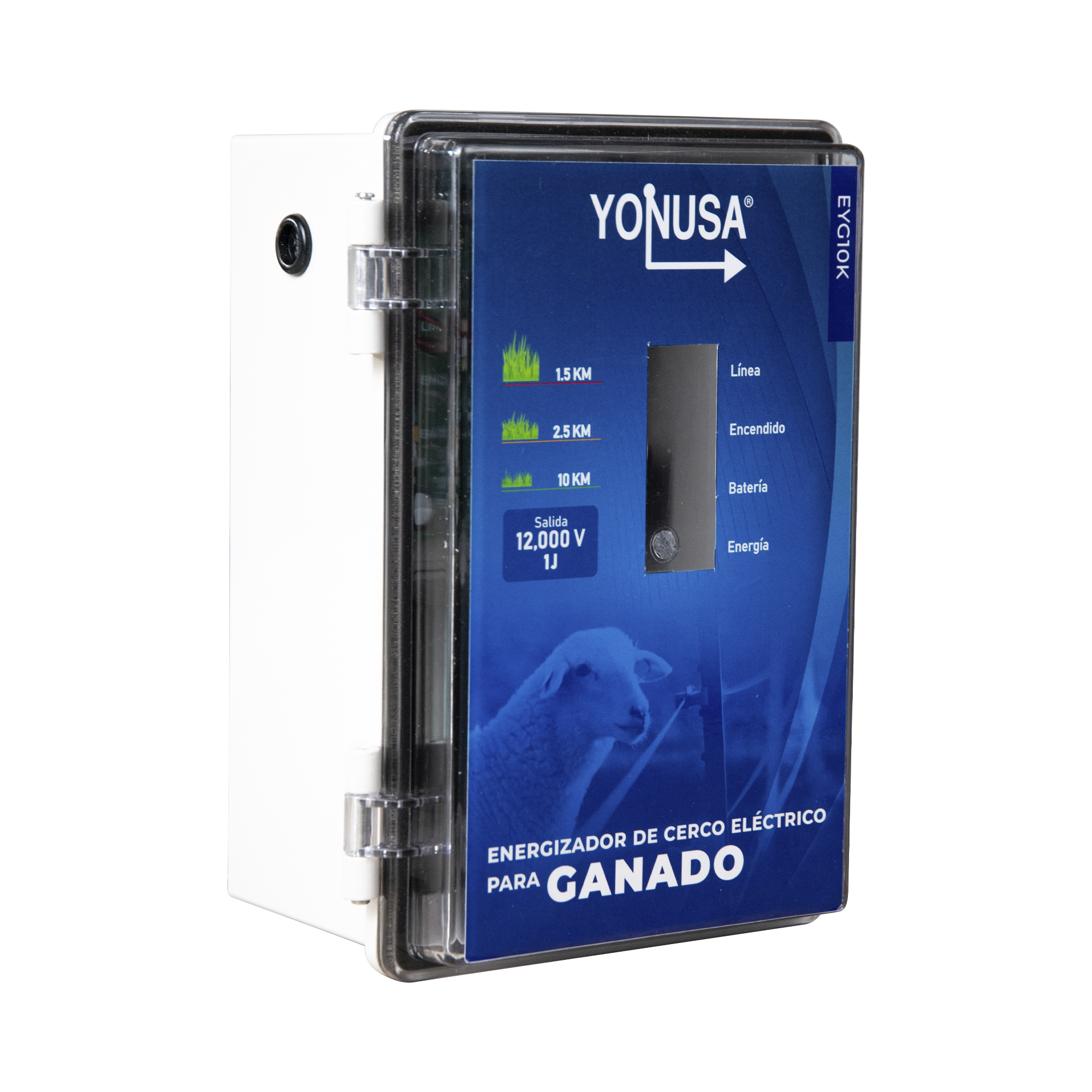 Energizador para Ganado 10,000Volts-2JOULES/ 25,000 metros lineales de protección / Cercas Electrificadas YONUSA - Imagen 1