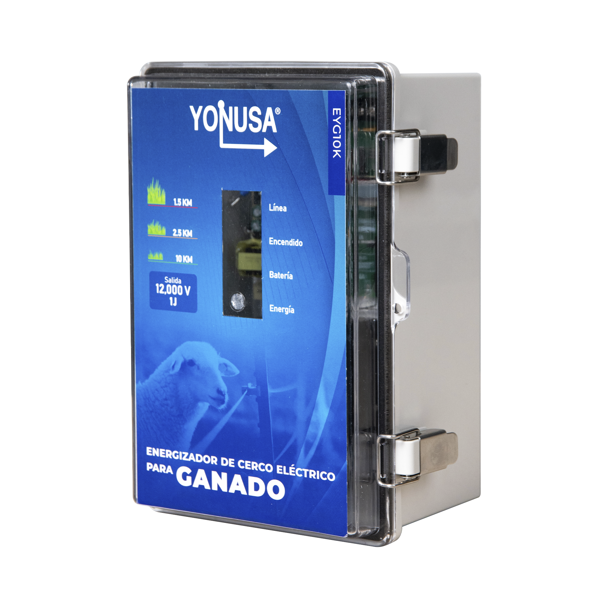 Energizador para Ganado 10,000Volts-2JOULES/ 25,000 metros lineales de protección / Cercas Electrificadas YONUSA - Imagen 2