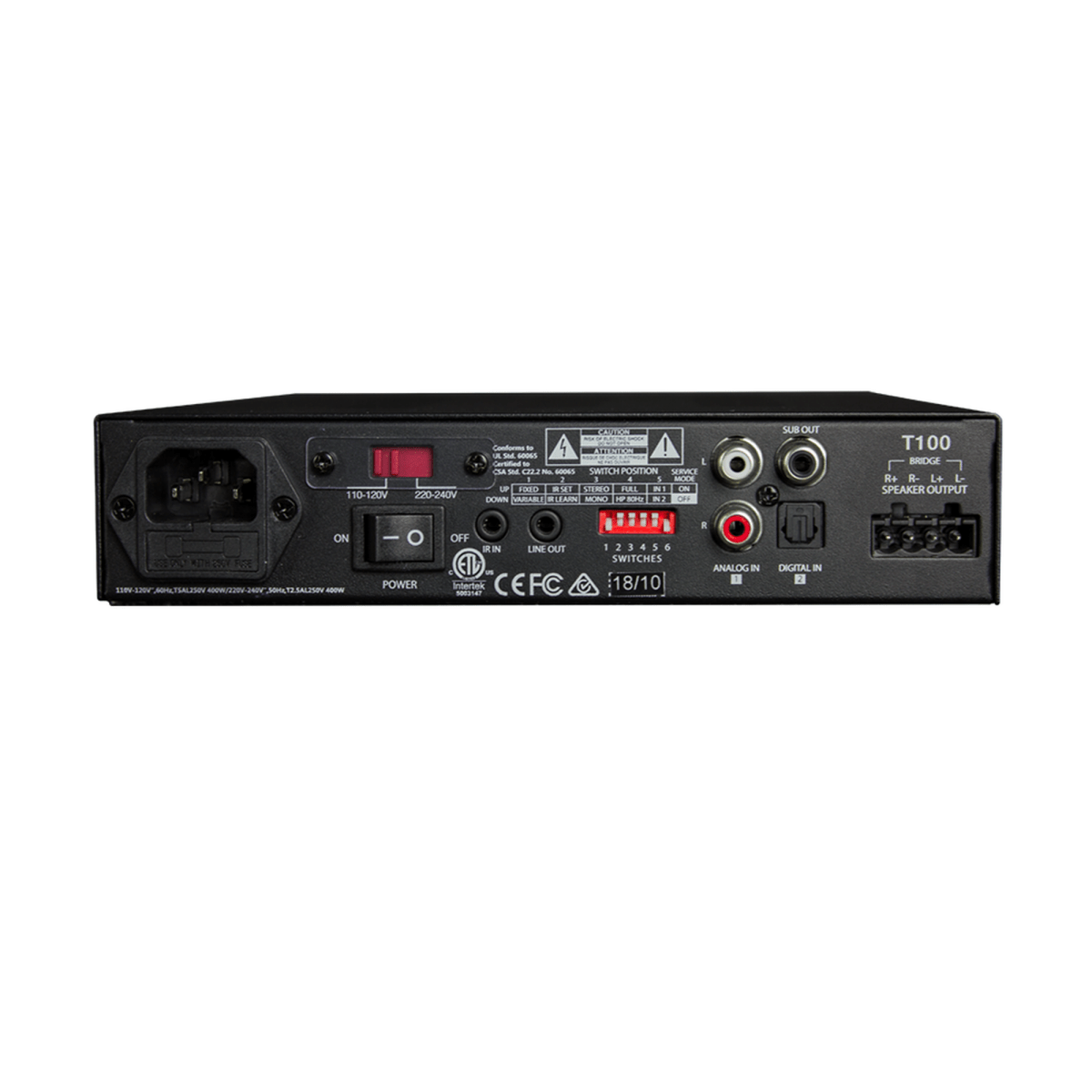 Equipos de AudioTRUAUDIOT100Amplificador Clase D 2 Canales 100W Aprendizaje IR Salida Sub Estéreo Bridge 4 - 8Ω TruAudio T100 - SILYMX