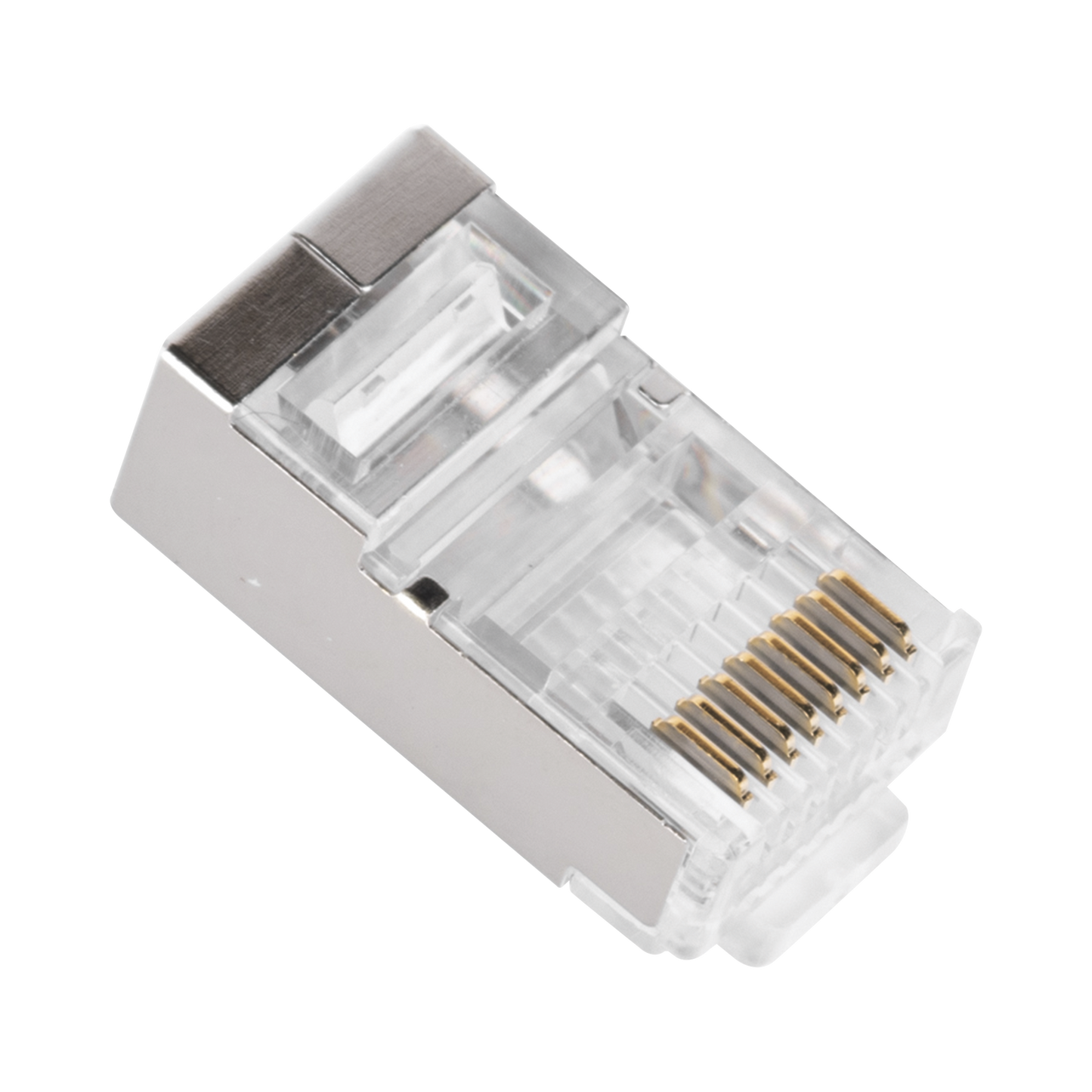 Bote con 100 Plugs Pass through RJ45 Cat5e BLINDADO, chapado de oro a 30 micras para durabilidad extrema LINKEDPRO BY EPCOM - Imagen 1
