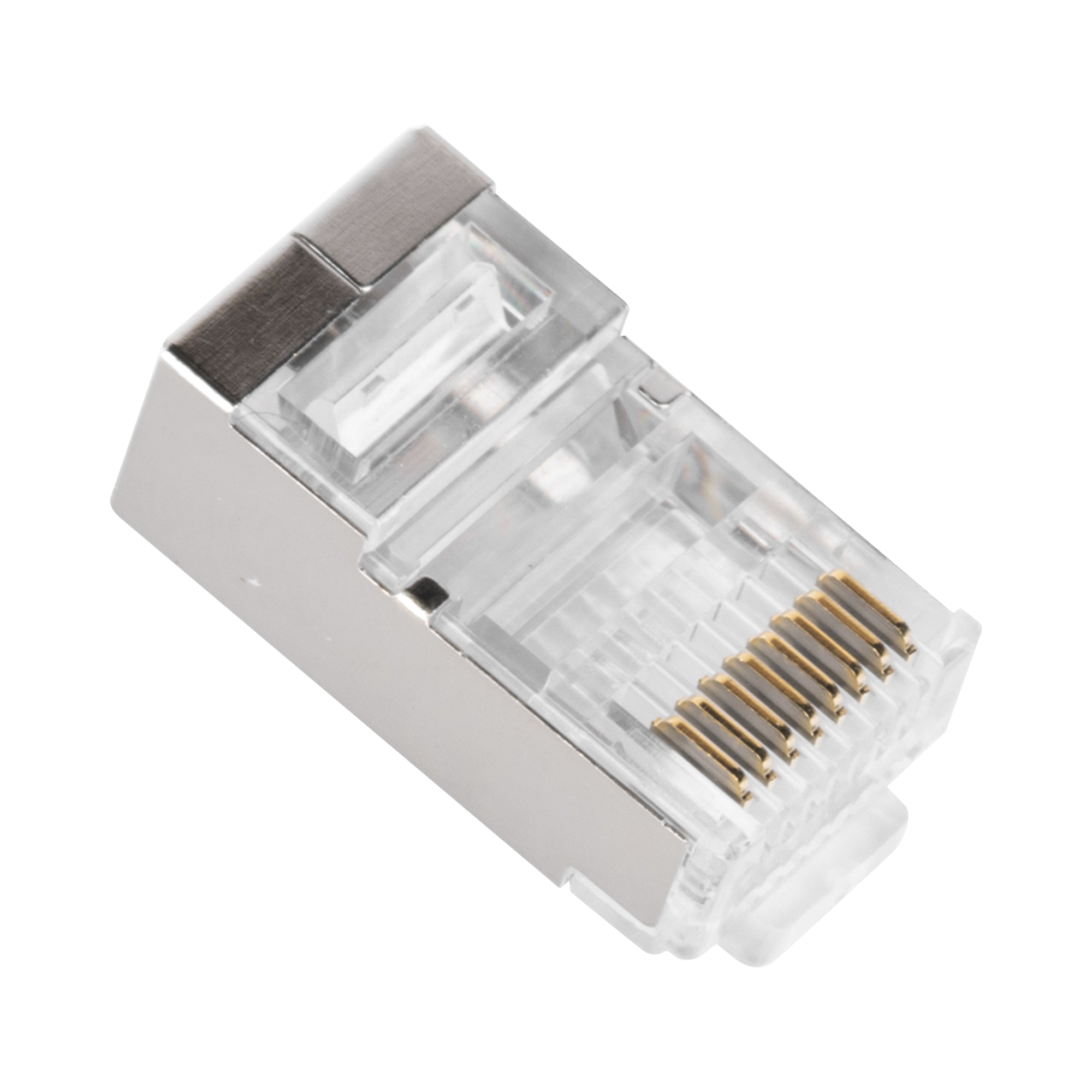 Bote con 100 Plugs Pass through RJ45 Cat5e BLINDADO, chapado de oro a 30 micras para durabilidad extrema LINKEDPRO BY EPCOM - Imagen 1