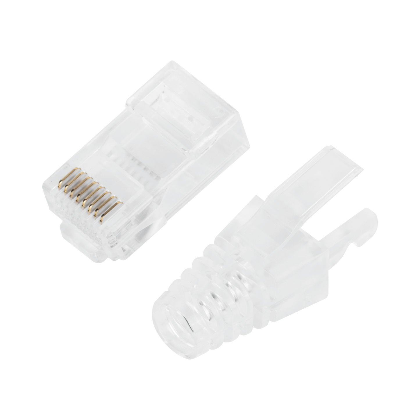 Bote con 50 Plugs Pass through RJ45 Cat6 sin blindaje, con alivio de tensión incluido, chapado de oro a 30 micras para durabilidad extrema LINKEDPRO BY EPCOM - Imagen 2