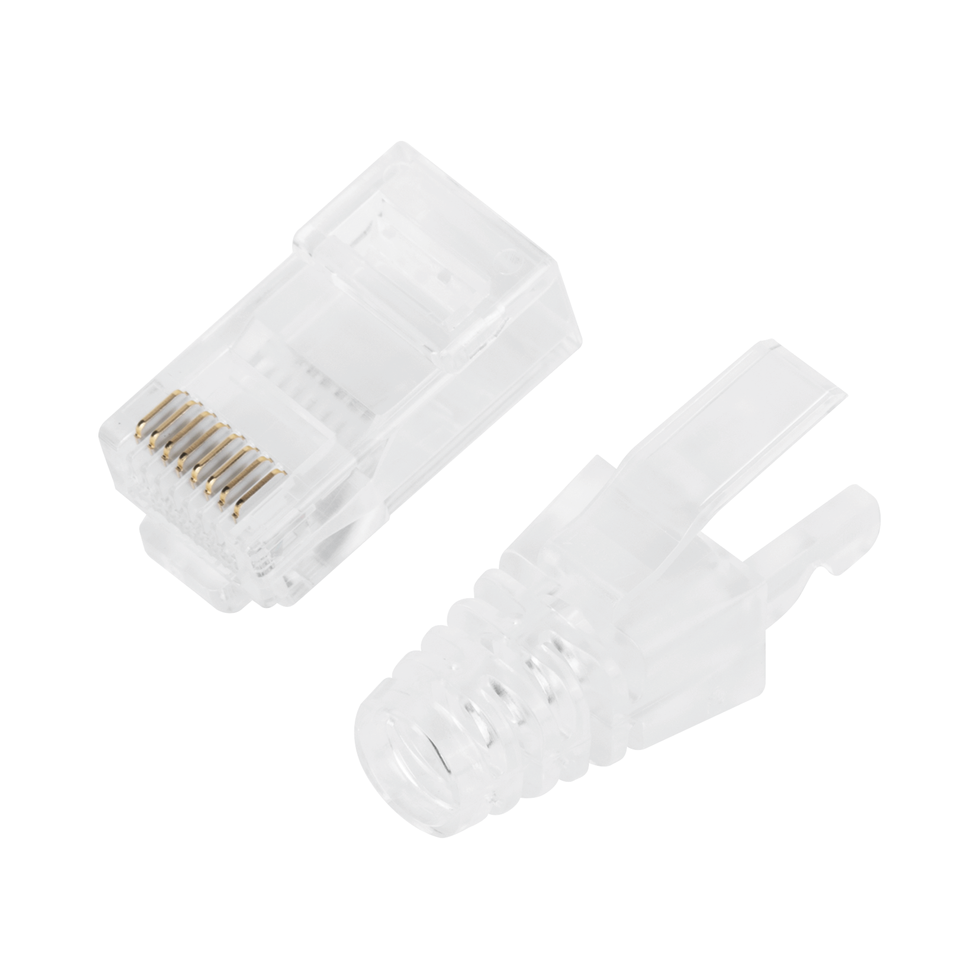 Bote con 50 Plugs Pass through RJ45 Cat6 sin blindaje, con alivio de tensión incluido, chapado de oro a 30 micras para durabilidad extrema LINKEDPRO BY EPCOM - Imagen 2