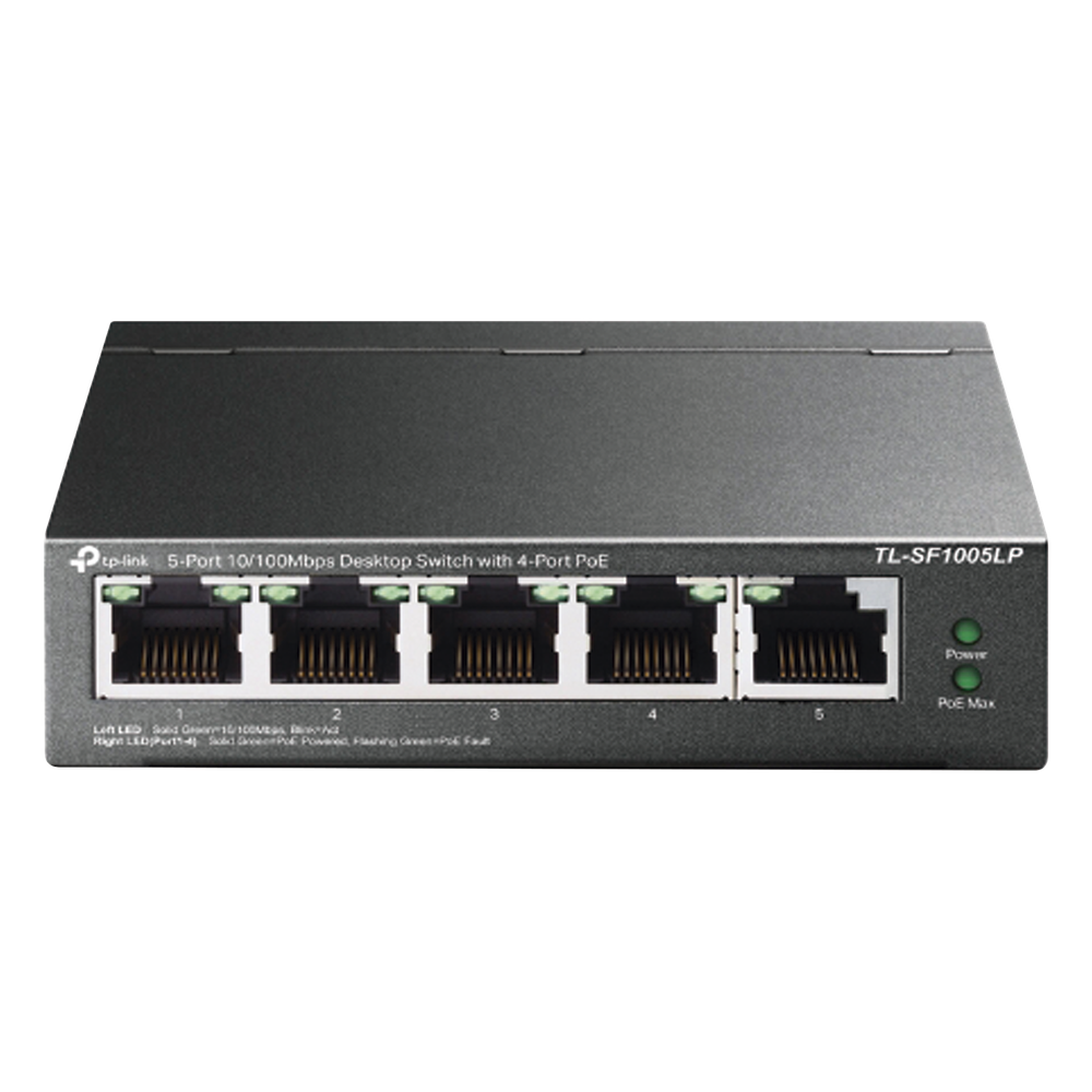 Switch PoE TP-LINK no Administrable de escritorio 5 puertos 10/100 Mbps 4 puertos PoE af Presupuesto 41 W PoE hasta 250 metros TLSF1005LP - Imagen 1