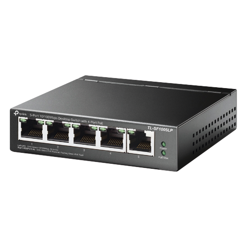 Switch PoE TP-LINK no Administrable de escritorio 5 puertos 10/100 Mbps 4 puertos PoE af Presupuesto 41 W PoE hasta 250 metros TLSF1005LP - Imagen 2