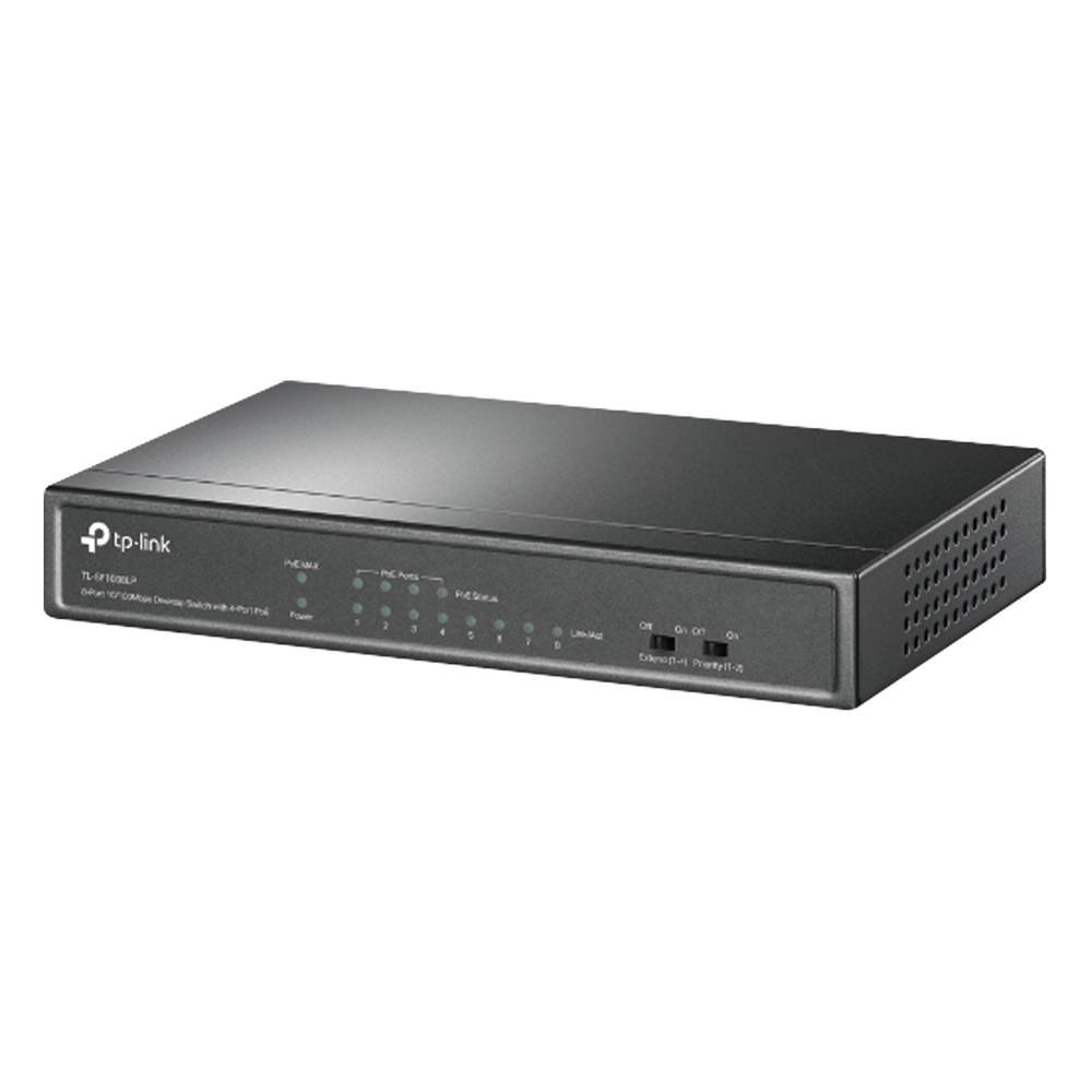 Switch PoE no Administrable de escritorio 8 puertos 10/100 Mbps, 4 puertos PoE, 41 W, modo extensor PoE hasta 250 metros. TP-LINK - Imagen 1