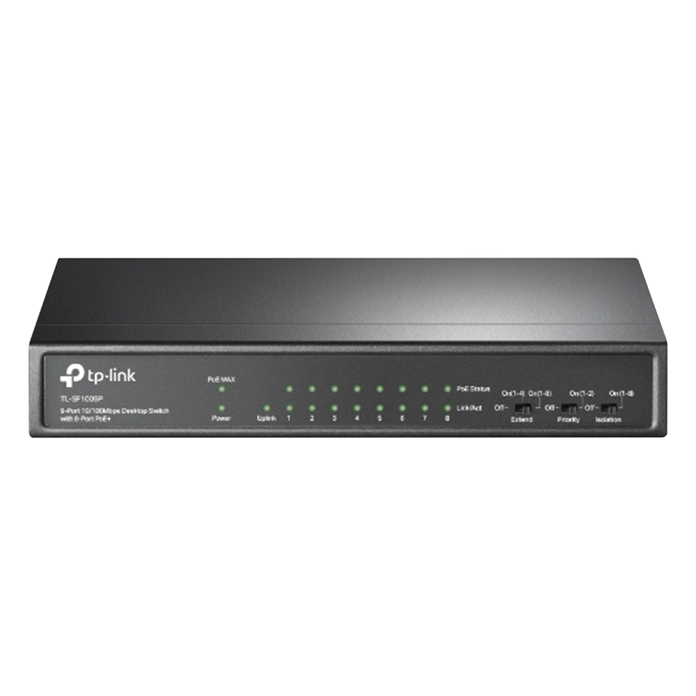 Switch PoE no Administrable de escritorio 9 puertos 10/100 Mbps, 8 puertos PoE, 65 W TP-LINK - Imagen 1