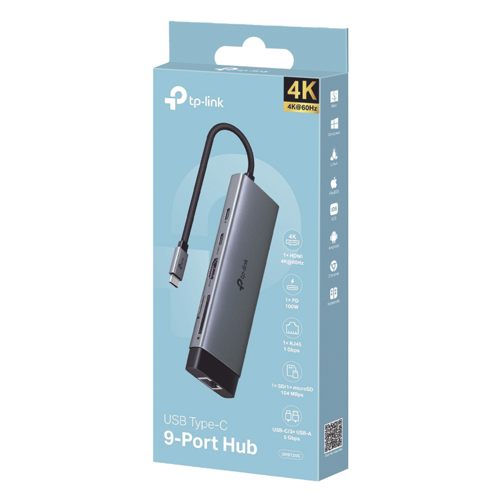 HUB USB-C 9 en 1 / HDMI 4K@60Hz / Ethernet Gigabit / 100W PD / 140.2x43x14.3 mm (0.46x0.14x0.047 ft) TP-LINK - Imagen 4