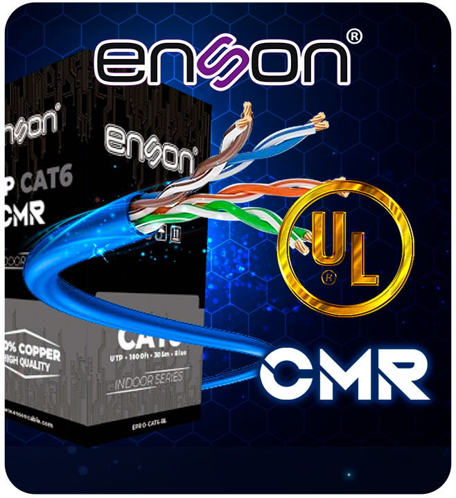 Bobina de Cable UTP Cat6 Azul CMR 23 Awg 100% Cobre Uso Interior Color Azul Bobina 1000 Pies 305 Metros Certificación Ul Enson Epro-Cat6-Bl - SILYMX
