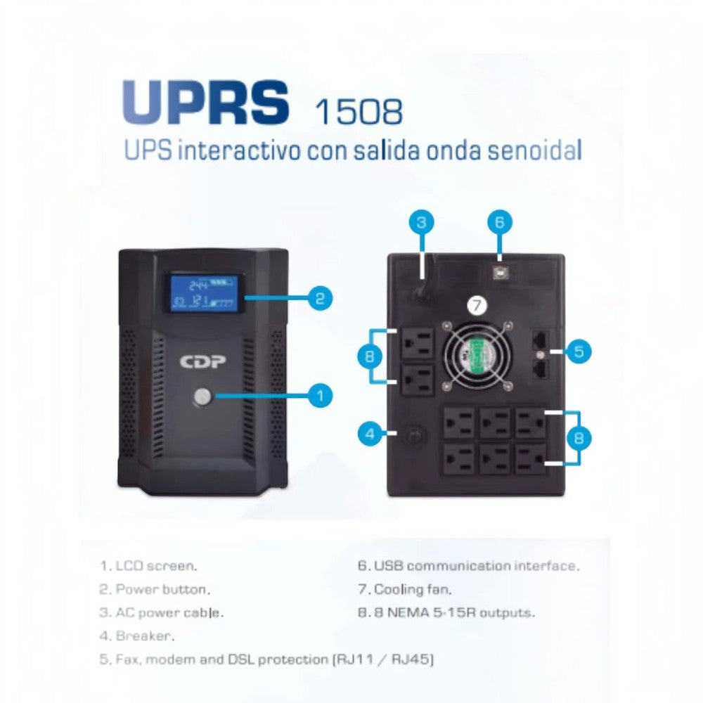 NO BREAK INTERACTIVO CDP DE 1500VA/1050WATTS 8CONT - Imagen 2