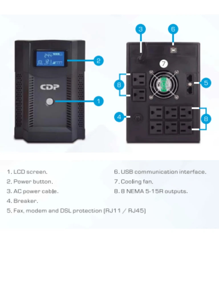 No-Break CDP UPRS 2008 2000 VA 1400 W UPRS2008 - Imagen 2