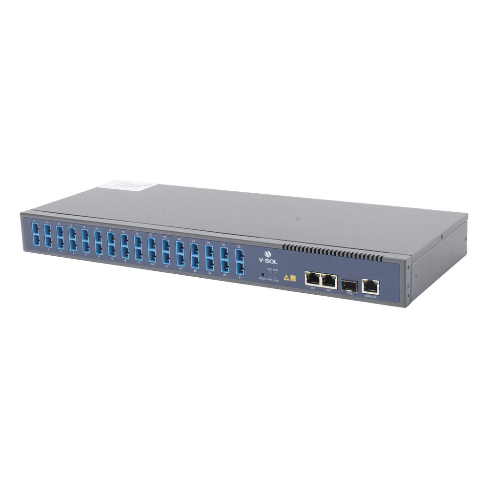OLT de 1 GPON puerto con Splitter de 1 a 32 SC/UPC Incluido + 3 puertos Uplink (2 puertos Gigabit Ethernet + 1 puerto SFP/SFP+) hasta 128 ONUS V-SOL V1600GS-O32 - Imagen 1