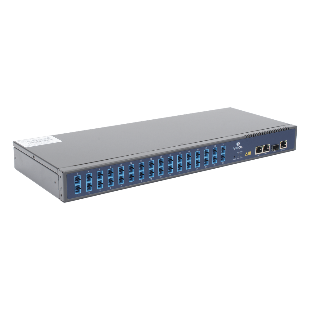 OLT de 1 GPON puerto con Splitter de 1 a 32 SC/UPC Incluido + 3 puertos Uplink (2 puertos Gigabit Ethernet + 1 puerto SFP/SFP+) hasta 128 ONUS V-SOL V1600GS-O32 - Imagen 3