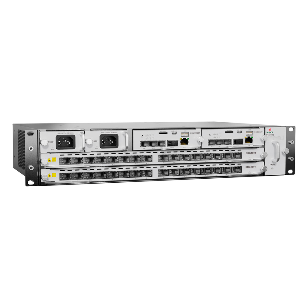 OLT Modular tipo Chasis GPON/XGS-PON Combo,1 Tarjeta de Servicio de 16 Puertos GPON, 2 Ranuras, 2 Fuentes de Alimentación AC, 2 UR V-SOL - Imagen 2